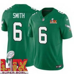 Superior Philadelphia Eagles DeVonta Smith #6 Kelly Green 2024 2025 Super Bowl LIX F.U.S.E Stitched NFL Jersey