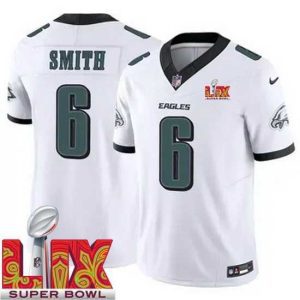 Exceptional Philadelphia Eagles DeVonta Smith #6 White 2024 2025 Super Bowl LIX F.U.S.E Stitched NFL Jersey