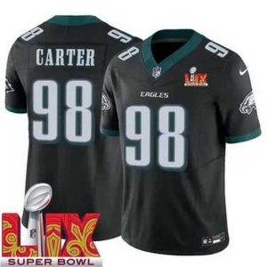 Superior Philadelphia Eagles Jalen Carter #98 Black 2024 2025 Super Bowl LIX F.U.S.E Stitched NFL Jersey