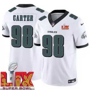 Finest Philadelphia Eagles Jalen Carter #98 White 2024 2025 Super Bowl LIX F.U.S.E Stitched NFL Jersey