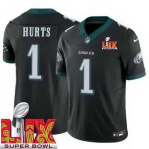 Outstanding Philadelphia Eagles Jalen Hurts #1 Black 2024 2025 Super Bowl LIX F.U.S.E Stitched NFL Jersey