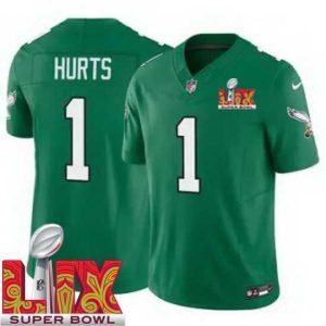 Superb Philadelphia Eagles Jalen Hurts #1 Kelly Green 2024 2025 Super Bowl LIX F.U.S.E Stitched NFL Jersey