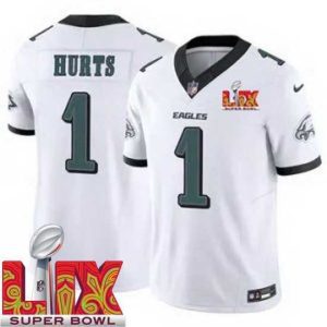 Exceptional Philadelphia Eagles Jalen Hurts #1 White 2024 2025 Super Bowl LIX F.U.S.E Stitched NFL Jersey