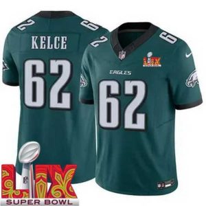 Outstanding Philadelphia Eagles Jason Kelce #62 Green 2024 2025 Super Bowl LIX F.U.S.E Stitched NFL Jersey