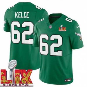 Marvelous Philadelphia Eagles Jason Kelce #62 Kelly Green 2024 2025 Super Bowl LIX F.U.S.E Stitched NFL Jersey
