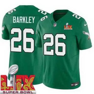 High quality Philadelphia Eagles Saquon Barkley #26 Kelly Green 2024 2025 Super Bowl LIX F.U.S.E Stitched NFL Jersey