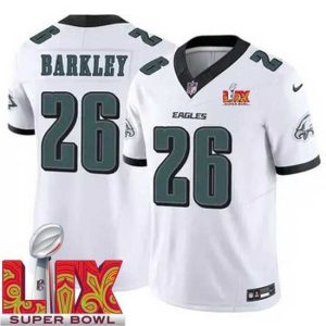 Marvelous Philadelphia Eagles Saquon Barkley #26 White 2024 2025 Super Bowl LIX F.U.S.E Stitched NFL Jersey