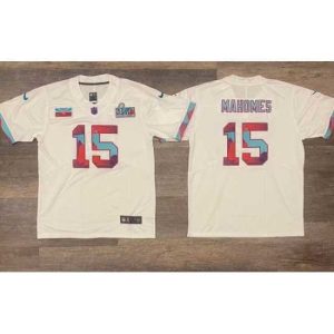 High quality Men's Kansas City Chiefs #15 Patrick Mahomes White Super Bowl LVII Patch Vapor Untouchable Limited Stitched Jersey