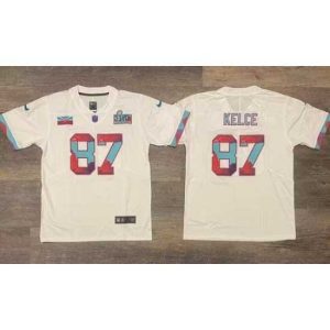 Finest Men's Kansas City Chiefs #87 Travis Kelce White Super Bowl LVII Patch Vapor Untouchable Limited Stitched Jersey