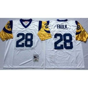 High quality Mitchell And Ness Rams #28 marshall faulk white Throwback Stitched NFL Jersey