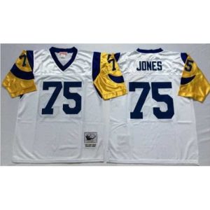 Outstanding Mitchell&Ness Rams 75 Deacon Jones White Throwback Stitched NFL Jersey