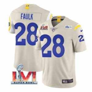 Gorgeous Nike Los Angeles Rams 28 Marshall Faulk Bone 2022 Super Bowl LVI Vapor Limited Jersey