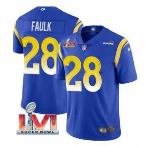 Superb Nike Los Angeles Rams 28 Marshall Faulk Royal 2022 Super Bowl LVI Vapor Limited Jersey