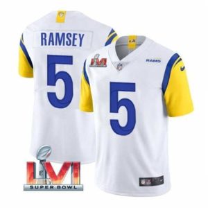 Marvelous Nike Los Angeles Rams 5 Jalen Ramsey White 2022 Super Bowl LVI Vapor Limited Jersey