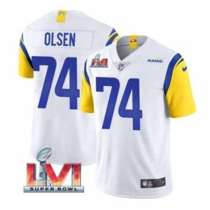 High quality Nike Los Angeles Rams 74 Merlin Olsen White 2022 Super Bowl LVI Vapor Limited Jersey