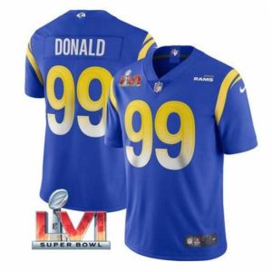 Exceptional Nike Los Angeles Rams 99 Aaron Donald Royal 2022 Super Bowl LVI Vapor Limited Jersey