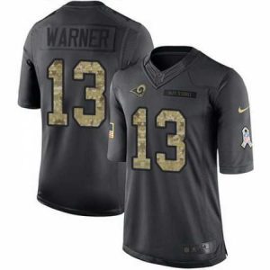 Gorgeous Nike Rams #13 Kurt Warner Black Mens Stitched NFL Limited 2016 Salute to Service Jersey