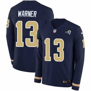 High quality Nike Rams 13 Kurt Warner Navy Blue Team Color s Stitched NFL Limited Therma Long Sleeve Jersey
