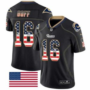 Superb Nike Rams #16 Jared Goff Black Stitched NFL Limited Rush USA Flag Jersey