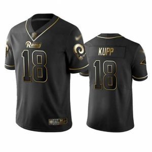 Premium Rams 18 Cooper Kupp Black Stitched Football Limited Golden Edition Jersey