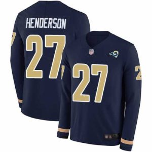 Gorgeous Rams 27 Darrell Henderson Navy Blue Team Color Stitched Football Limited Therma Long Sleeve Jersey