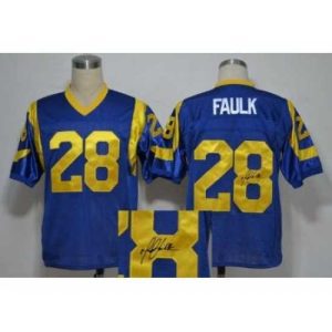 Exquisite St. Louis Rams 28 Marshall Faulk Blue Throwback M&N Signed NFL Jerseys