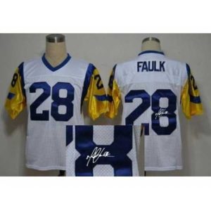 Exceptional St. Louis Rams 28 Marshall Faulk White Throwback M&N Signed NFL Jerseys