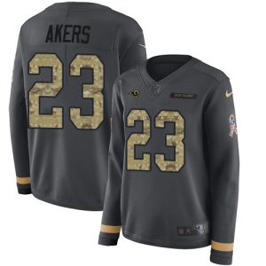Outstanding Rams #23 Cam Akers Anthracite Salute to Service Women's Stitched NFL Limited Therma Long Sleeve Jersey