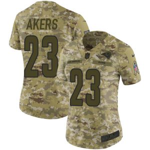 Gorgeous Rams #23 Cam Akers Camo Women's Stitched NFL Limited 2018 Salute To Service Jersey