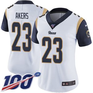Premium Rams #23 Cam Akers White Women's Stitched NFL 100th Season Vapor Untouchable Limited Jersey