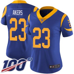 Superb Rams #23 Cam Akers Royal Blue Alternate Women's Stitched NFL 100th Season Vapor Untouchable Limited Jersey
