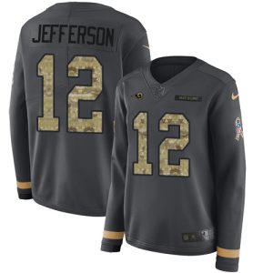 Superb Rams #12 Van Jefferson Anthracite Salute to Service Women's Stitched NFL Limited Therma Long Sleeve Jersey