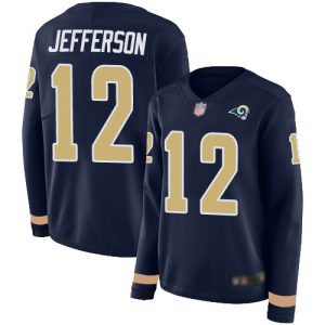 Superior Rams #12 Van Jefferson Navy Blue Team Color Women's Stitched NFL Limited Therma Long Sleeve Jersey