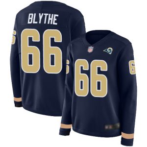 Finest Rams #66 Austin Blythe Navy Blue Team Color Women's Stitched NFL Limited Therma Long Sleeve Jersey