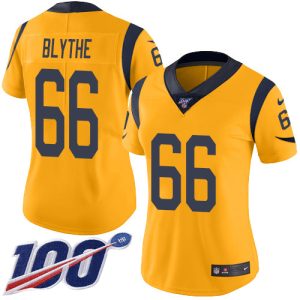 Premium Rams #66 Austin Blythe Gold Women's Stitched NFL Limited Rush 100th Season Jersey