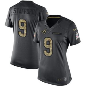 High quality Los Angeles Rams #9 Matthew Stafford Black Women's Stitched NFL Limited 2016 Salute to Service Jersey