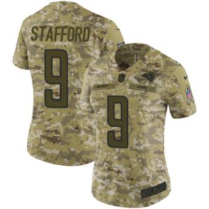 Gorgeous Los Angeles Rams #9 Matthew Stafford Camo Women's Stitched NFL Limited 2018 Salute to Service Jersey