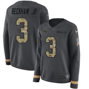 Outstanding Rams #3 Odell Beckham Jr. Anthracite Salute to Service Women's Stitched NFL Limited Therma Long Sleeve Jersey