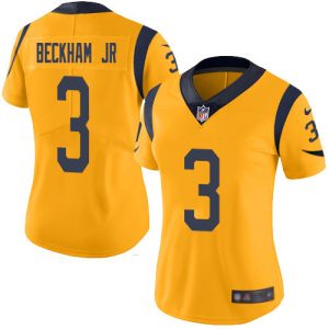 Gorgeous Rams #3 Odell Beckham Jr. Gold Women's Stitched NFL Limited Rush Jersey