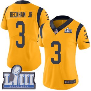 Exceptional Rams #3 Odell Beckham Jr. Gold Super Bowl LIII Bound Women's Stitched NFL Limited Rush Jersey