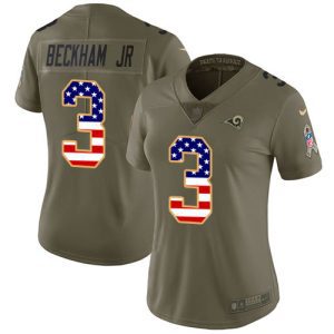 Gorgeous Los Angeles Rams #3 Odell Beckham Jr. Olive/USA Flag Women's Stitched NFL Limited 2017 Salute to Service Jersey