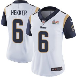 Exceptional Rams #6 Johnny Hekker White Super Bowl LVI Patch Women's Stitched NFL Vapor Untouchable Limited Jersey