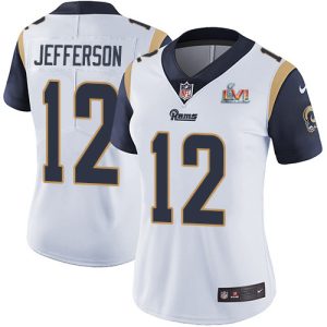 Gorgeous Rams #12 Van Jefferson White Super Bowl LVI Patch Women's Stitched NFL Vapor Untouchable Limited Jersey