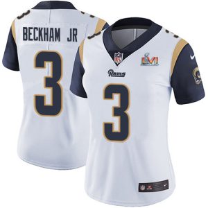High quality Rams #3 Odell Beckham Jr. White Super Bowl LVI Patch Women's Stitched NFL Vapor Untouchable Limited Jersey