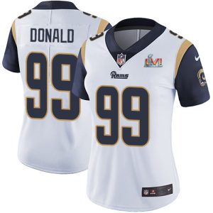 Exceptional Rams #99 Aaron Donald White Super Bowl LVI Patch Women's Stitched NFL Vapor Untouchable Limited Jersey