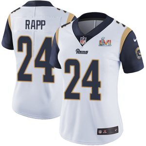 Outstanding Rams #24 Taylor Rapp White Super Bowl LVI Patch Women's Stitched NFL Vapor Untouchable Limited Jersey