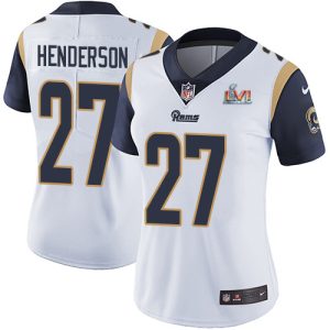 Exceptional Rams #27 Darrell Henderson White Super Bowl LVI Patch Women's Stitched NFL Vapor Untouchable Limited Jersey