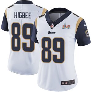 Superb Rams #89 Tyler Higbee White Super Bowl LVI Patch Women's Stitched NFL Vapor Untouchable Limited Jersey