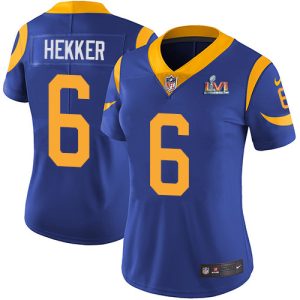 High quality Rams #6 Johnny Hekker Royal Blue Alternate Super Bowl LVI Patch Women's Stitched NFL Vapor Untouchable Limited Jersey