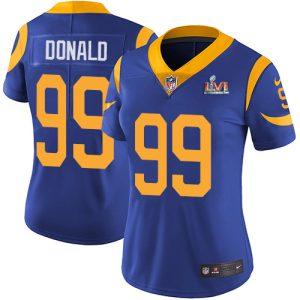 Exceptional Rams #99 Aaron Donald Royal Blue Alternate Super Bowl LVI Patch Women's Stitched NFL Vapor Untouchable Limited Jersey